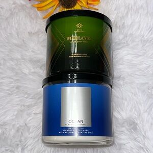 Bath & Body Works 3 Wick Candle Lot Men’s Woodlands and Ocean